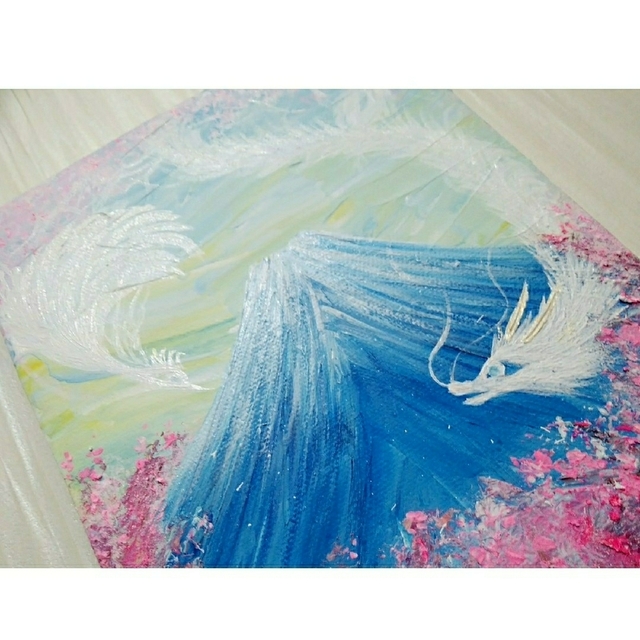 風水開運絵画＊桜清富士～訪れる幸せ～龍と鳳凰 吉兆スピード力 春
