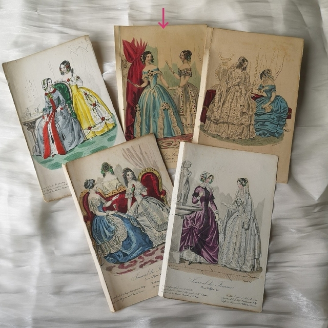 フランスアンティーク銅版画 額装品 額装された貴婦人画・2B/フランス