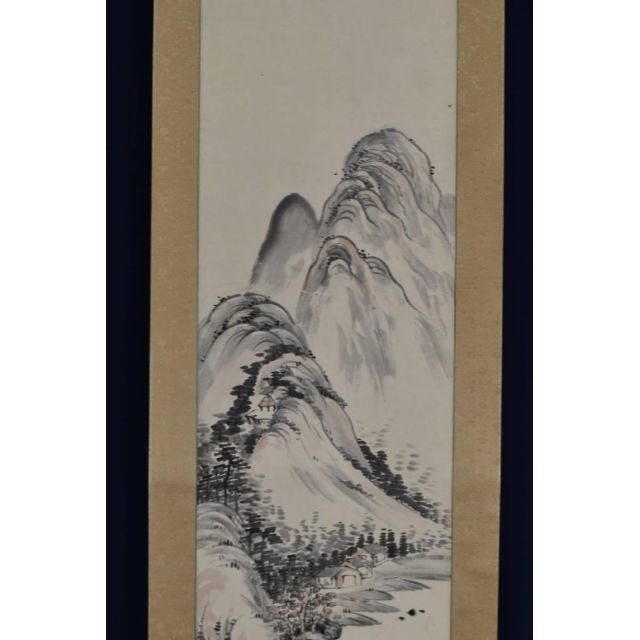 真作/野田九浦/冬景山水図/絹表装/布袋屋掛軸HH-395 真作/野田九浦/冬