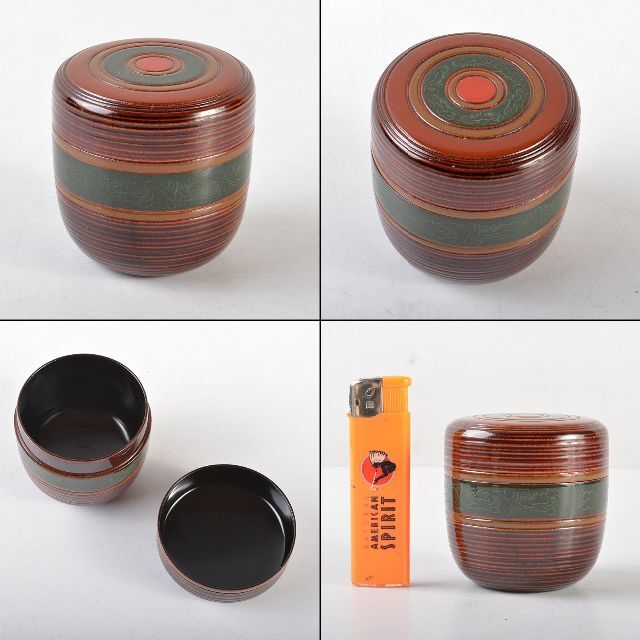 茶道具 塗師 平安 千穂造 五色塗 中棗 共箱 C R5778 【公式通販】