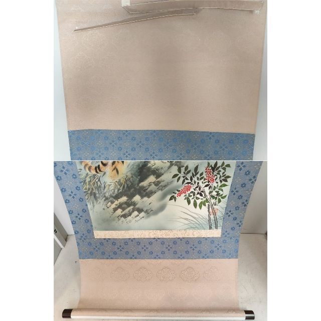 掛軸 田中康浩『月下猛虎之図』日本画 絹本 肉筆 共箱付 掛け軸