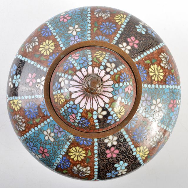 中国 古七宝琺瑯彩 花文 蓋物 D R5798 販売