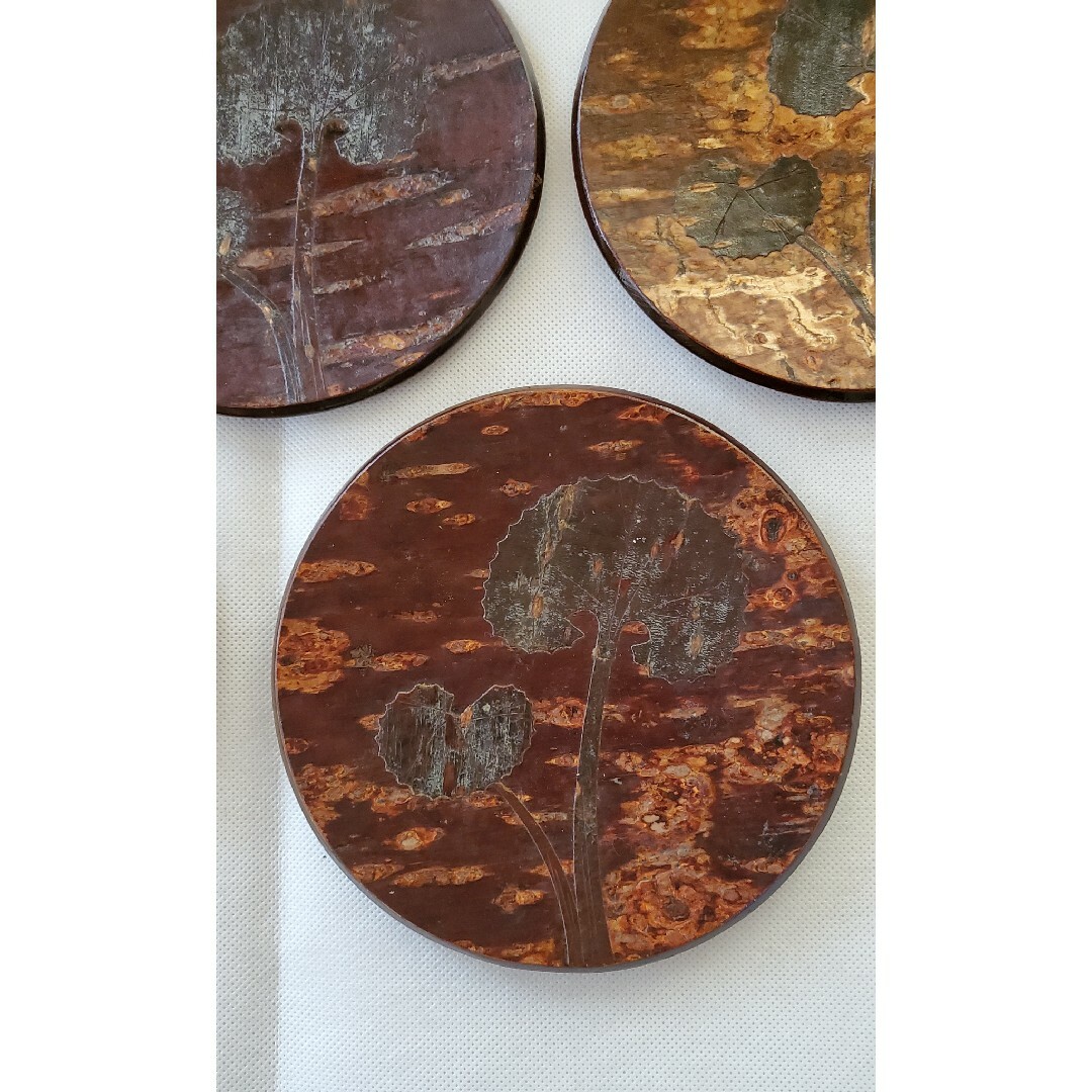 伝統工芸桜皮細工扇銘々皿五客茶筒茶匙蓋物まとめてVR5839