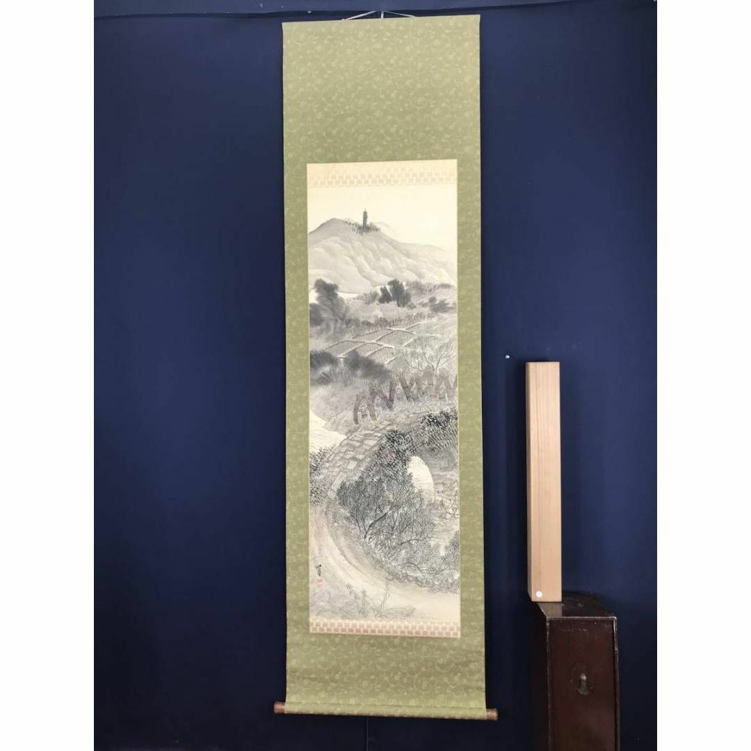 福井江亭/山水図/農作業図/掛軸☆宝船☆AB-613