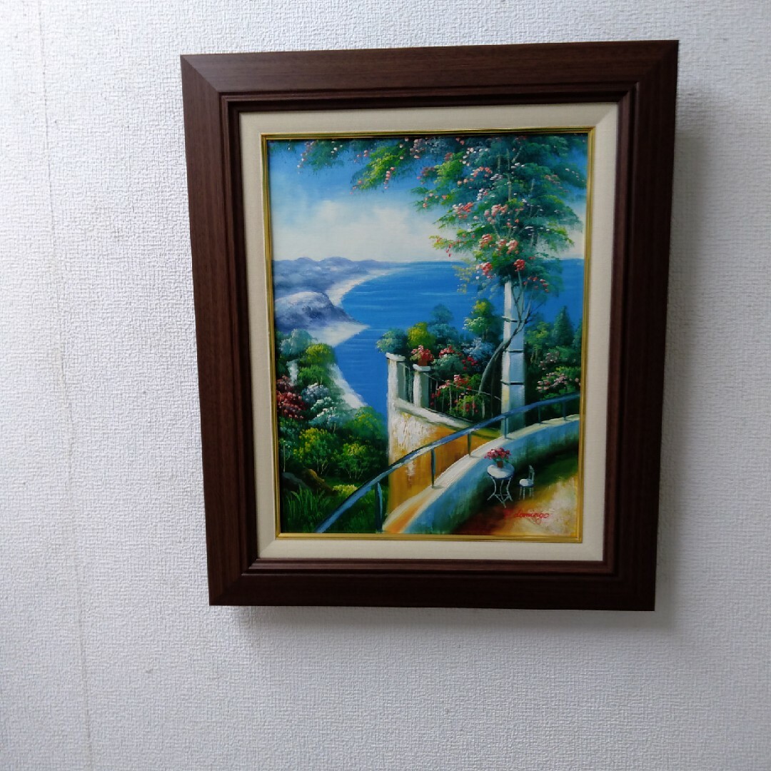 洋画家 竹内 敏彦 筆 スイス風景『湖畔の街 ルツェルン』F4 油絵 肉筆