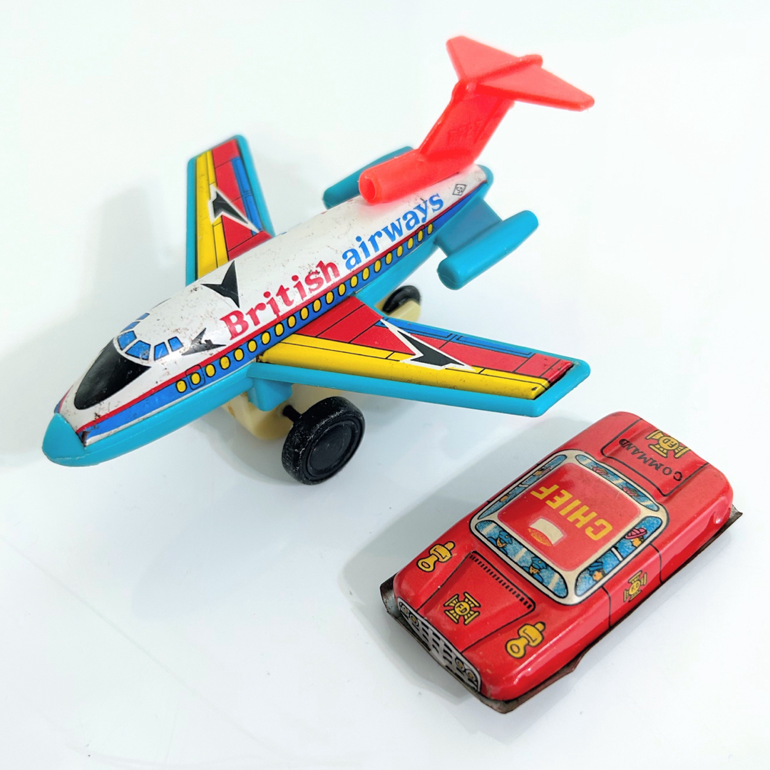 ブリキおもちゃ2個セット 飛行機 車 日本製 昭和レトロ アンティーク