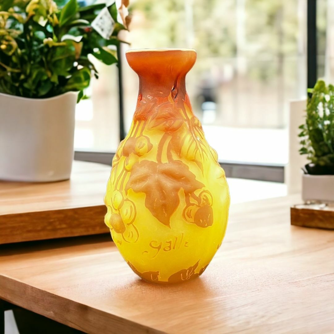 証明書付】エミールガレ 花瓶 高さ21cm 幅9cm カメオ彫り 証明書付