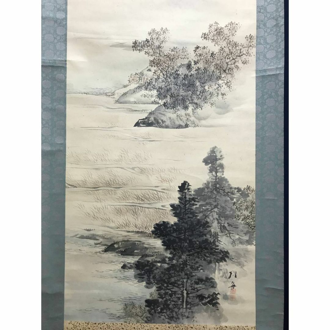 真作】川辺華堂/月明田家之図/山水図/砧図/掛軸/名家