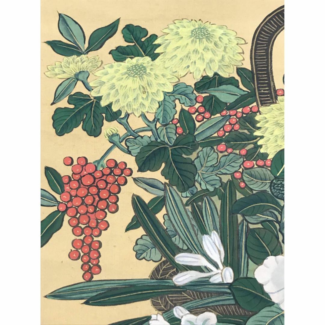 模写】柳沢淇園/籠花図/花図/花鳥図/掛軸☆宝船☆AD-5の通販 by 掛軸