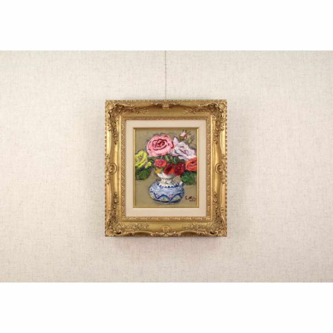 松本富太郎『スペイン壷の薔薇』油彩画【真作保証】 絵画