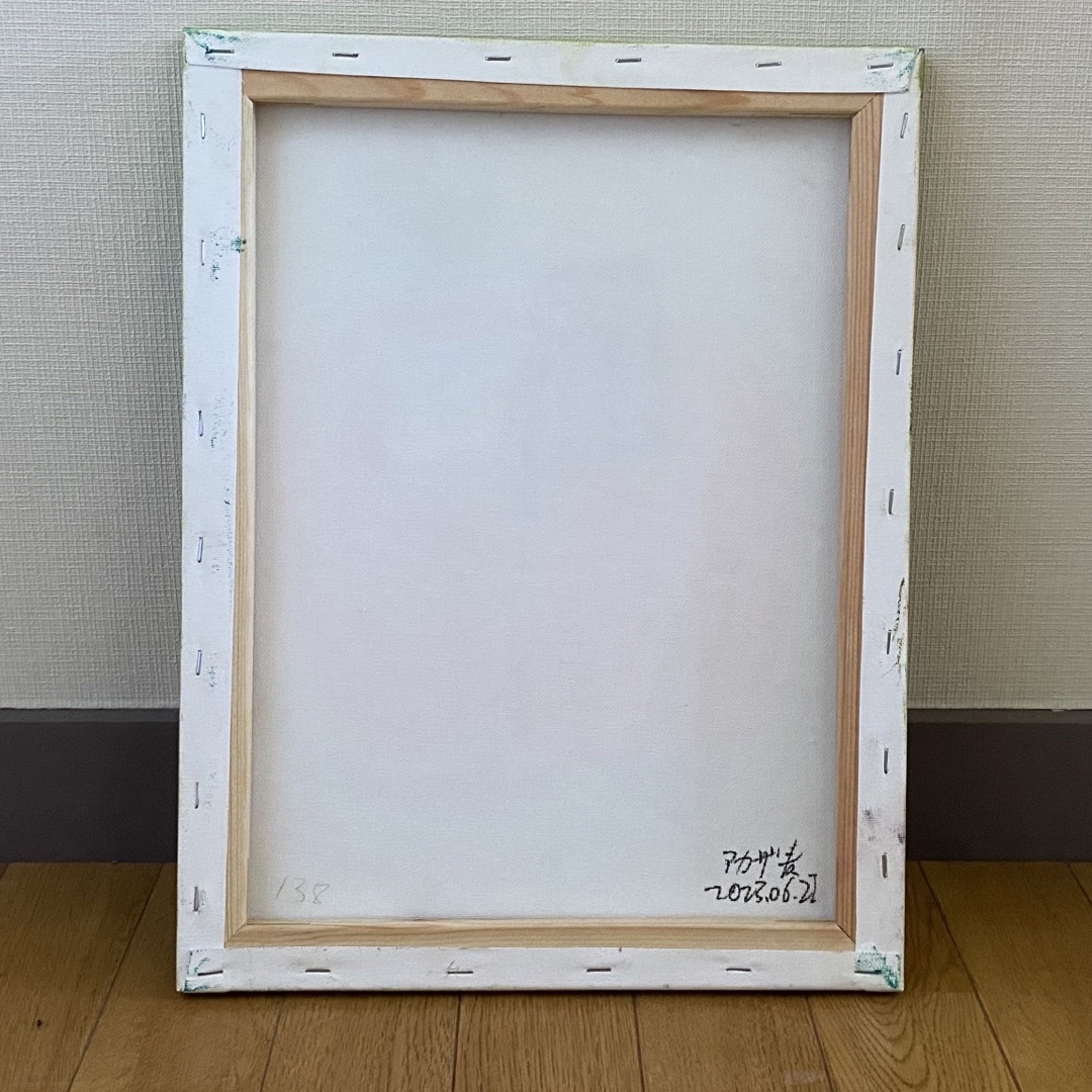 絵画。原画☆キャンバスF6【黒猫はプレゼントを持って花が咲く日