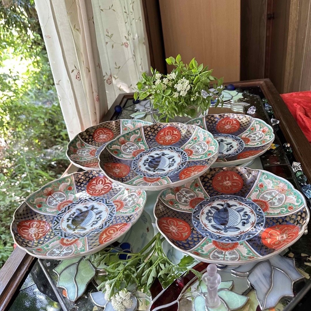 平安竹泉造 陶器 茶碗 青い花柄とカ 平安竹泉造 陶器