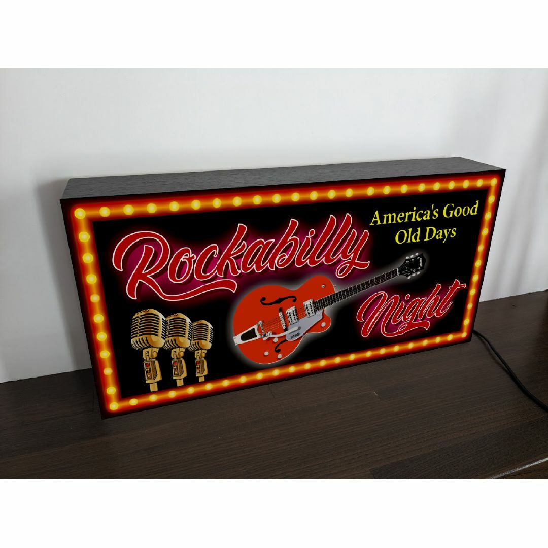 Lサイズ】ロカビリー ギター オールディーズ 看板 置物 雑貨 ライトBOX