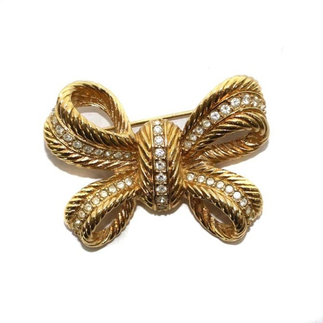 超美品】Christian Dior ブローチ リボン ストーン ロゴ クリスチャン