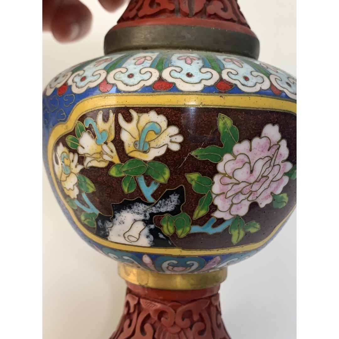 中国七宝焼き花瓶 - Chinese Cloisonné Floral Vase 中国七宝焼き花瓶