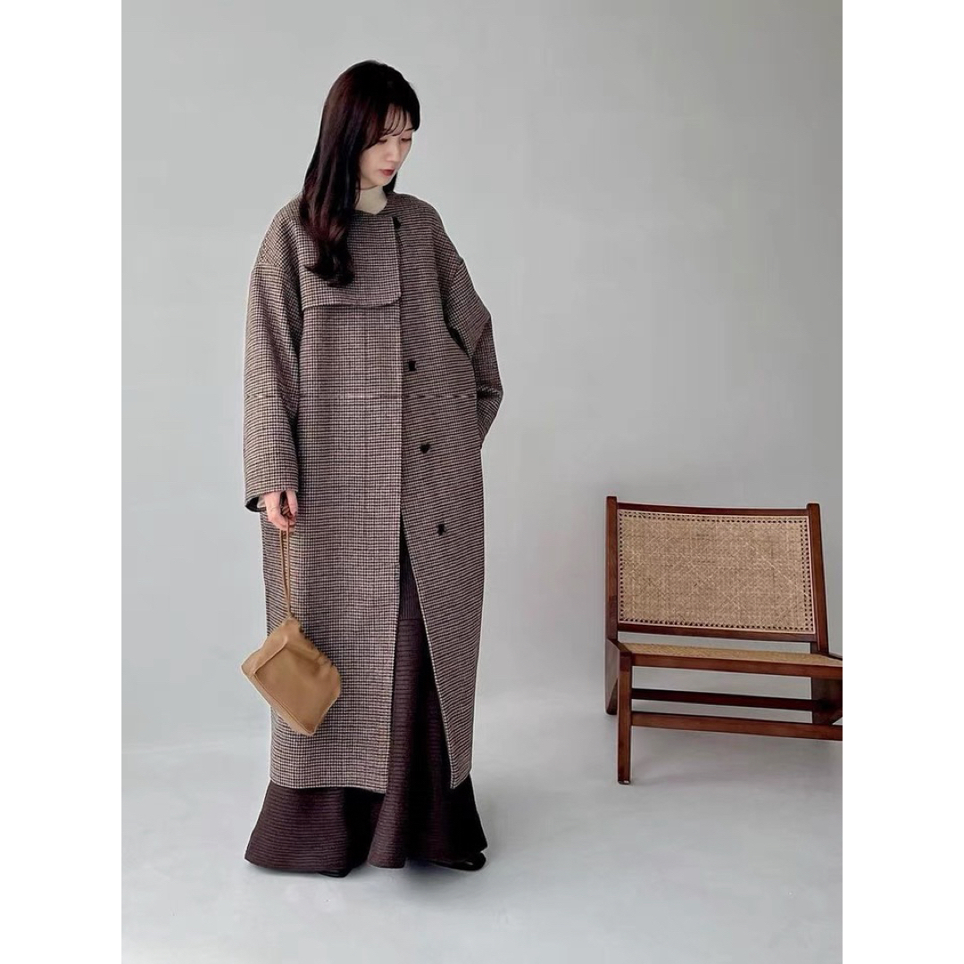Eaphi no collar wool check coat コート
