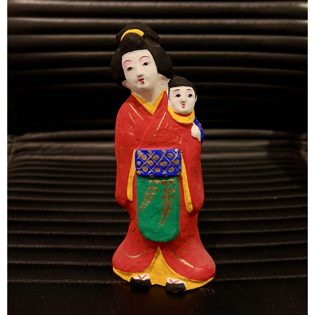 子背負い親子 三河旭土人形 高山八郎作 郷土玩具 子背負い親子 三河