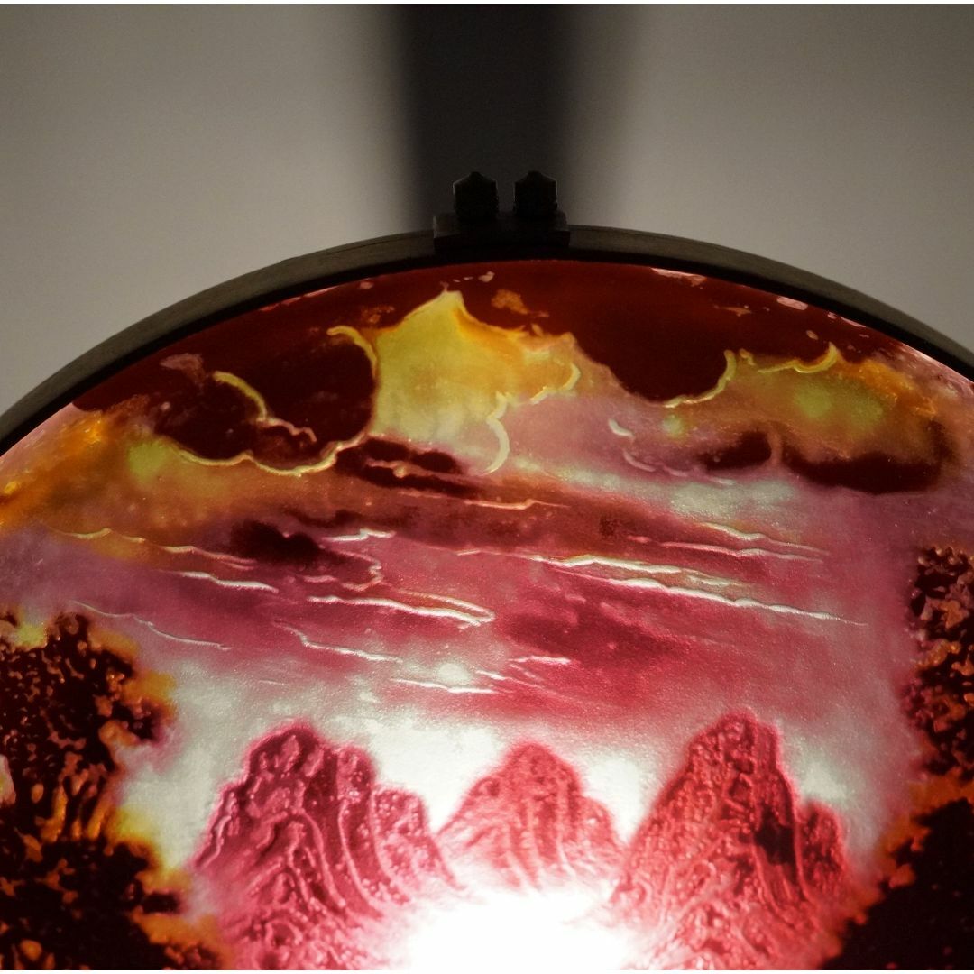 エミールガレ山景紋 プレート 卓上照明スタンド技法カメオ彫 被せガラス