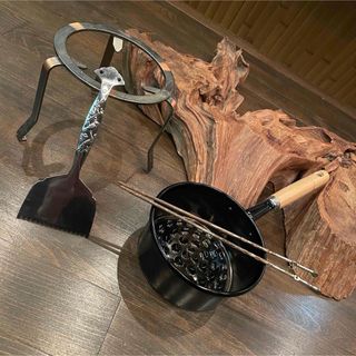 美品】関東火鉢 長火鉢 江戸火鉢 五徳 灰ならし 火箸 炭 火起こし鍋