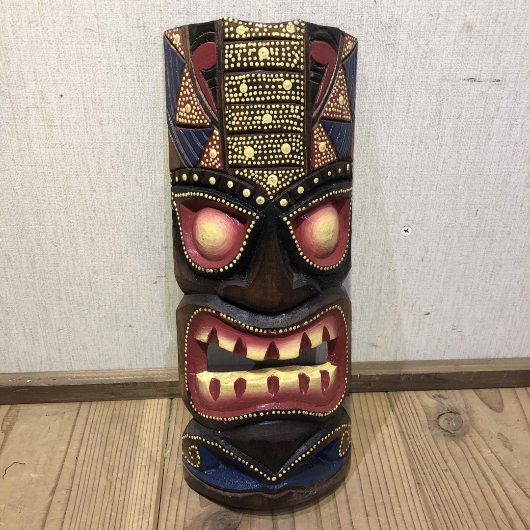 ご確認用木製木彫り猿マスクお面南米メキシコ壁掛けカラフル手描き