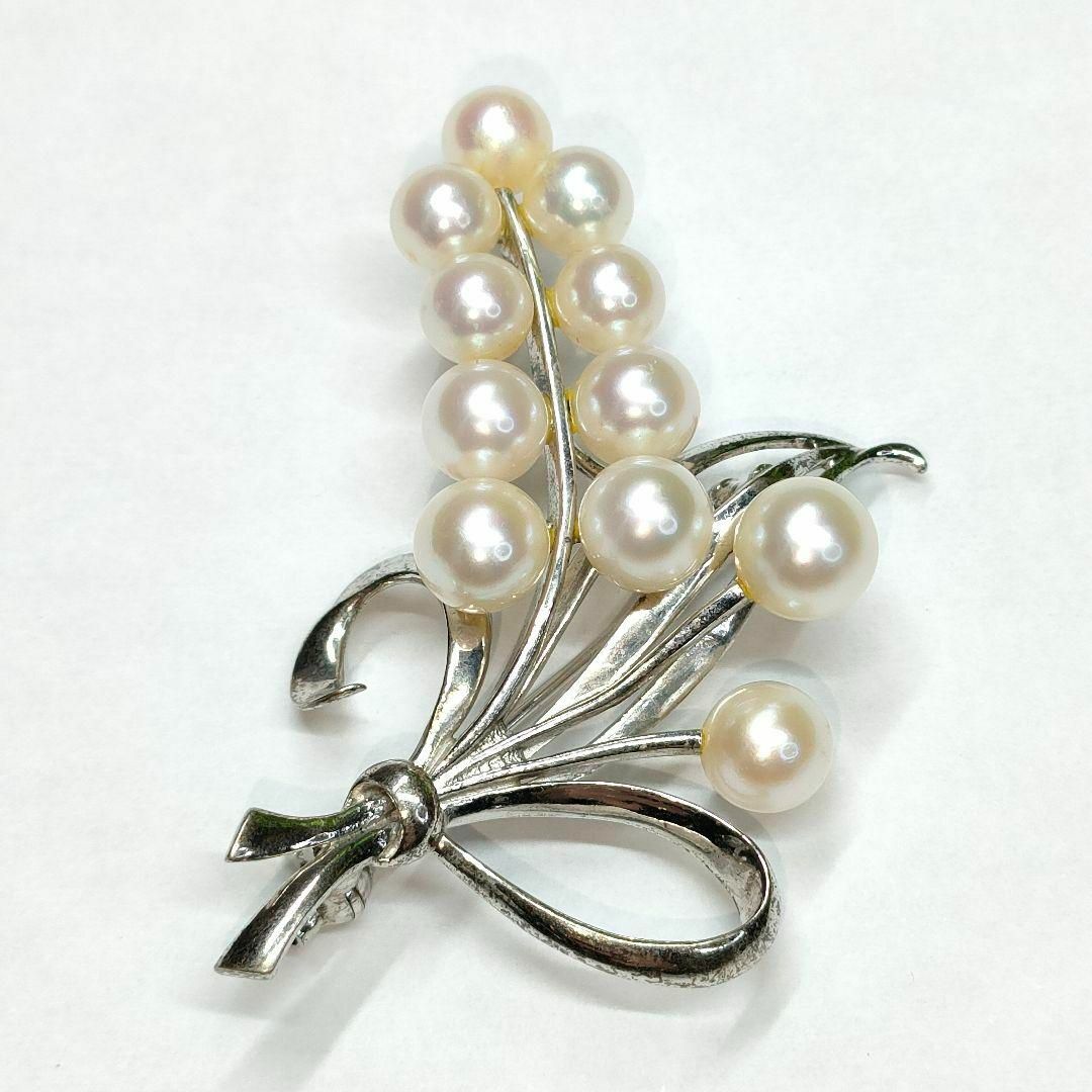 ミキモト アコヤ本真珠 11粒 パール ブローチ silver シルバー リボン