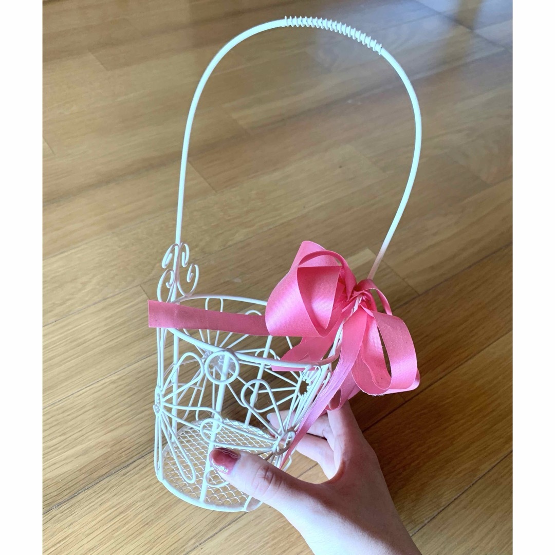 フランスアンティーク オパールセントガラスのバスケット フリル 籠