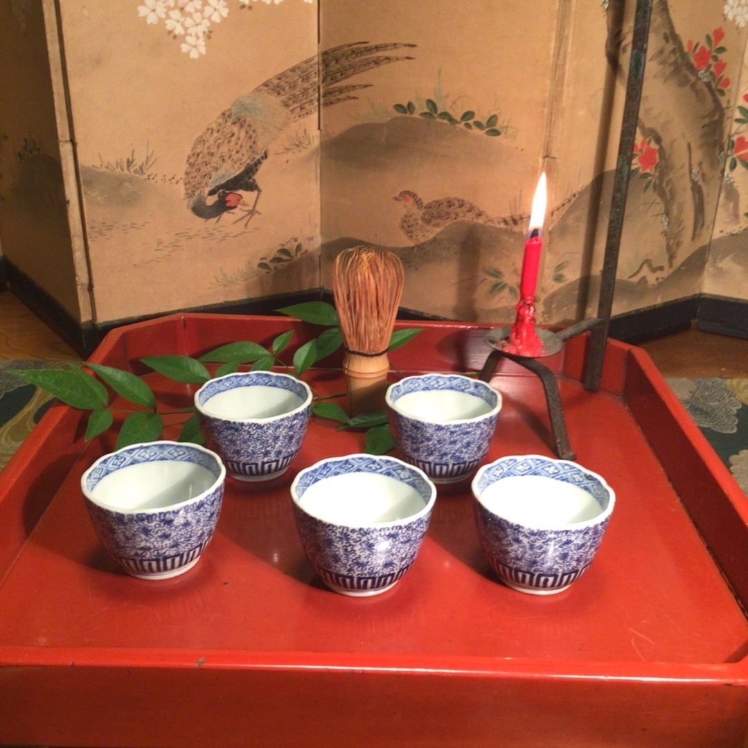 古伊万里 みじん唐草 湯のみ 5客揃い アンティーク 美品 線描 湯呑