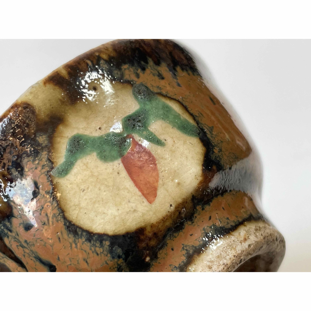 陶芸家 濱田庄司 ？ 赤絵 柿釉 鉄釉 杯 ぐい呑 酒器 箱なし 民