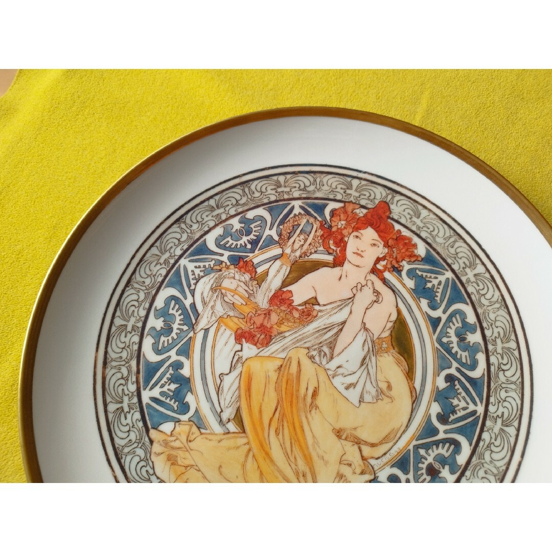 希少品 ミュシャ大皿：パリのシンボル 直径31cm 金縁 - その他