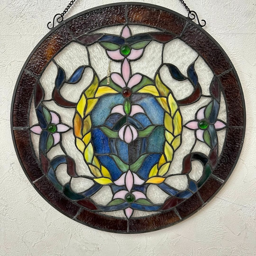 西洋アンティーク特大 ステンドグラスパネル 直径41cm アート ⑬ 西洋