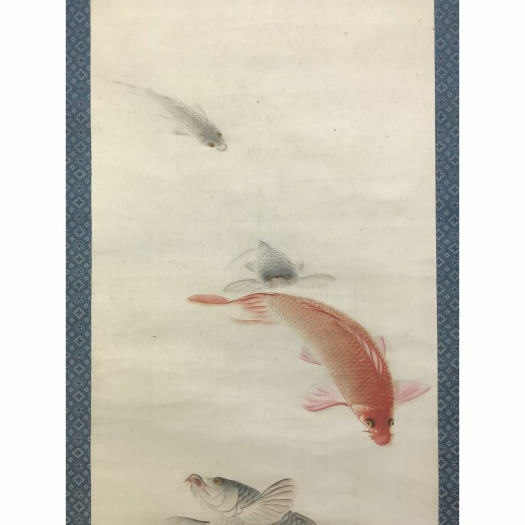 真作】上田陽愷/鯉之図/游鯉図/横物/漆画/掛軸☆宝船☆Y-743JM