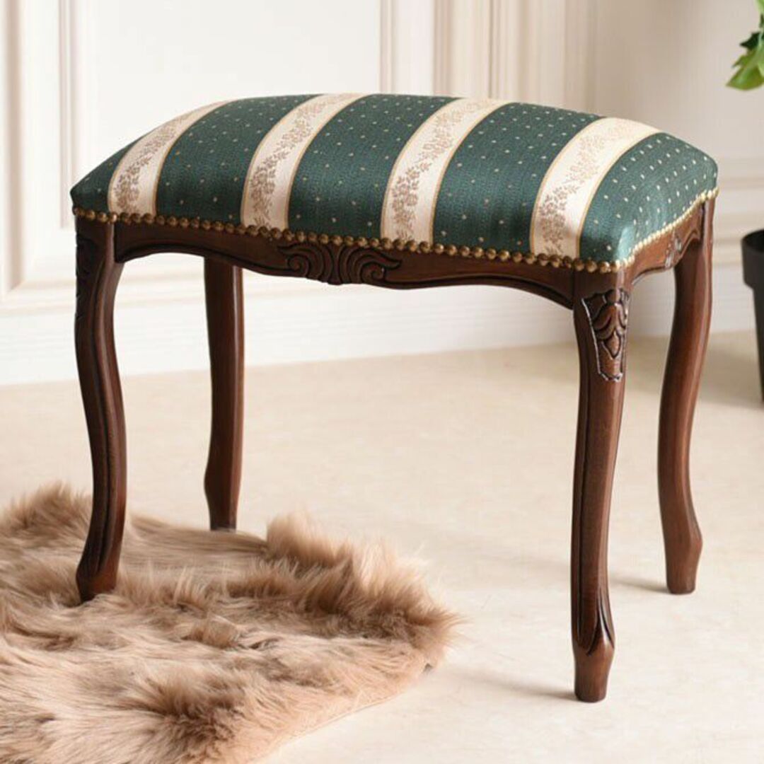 超美品 猫脚 スツール ロココ 姫系 ファブリック 薔薇 イタリア製 猫脚