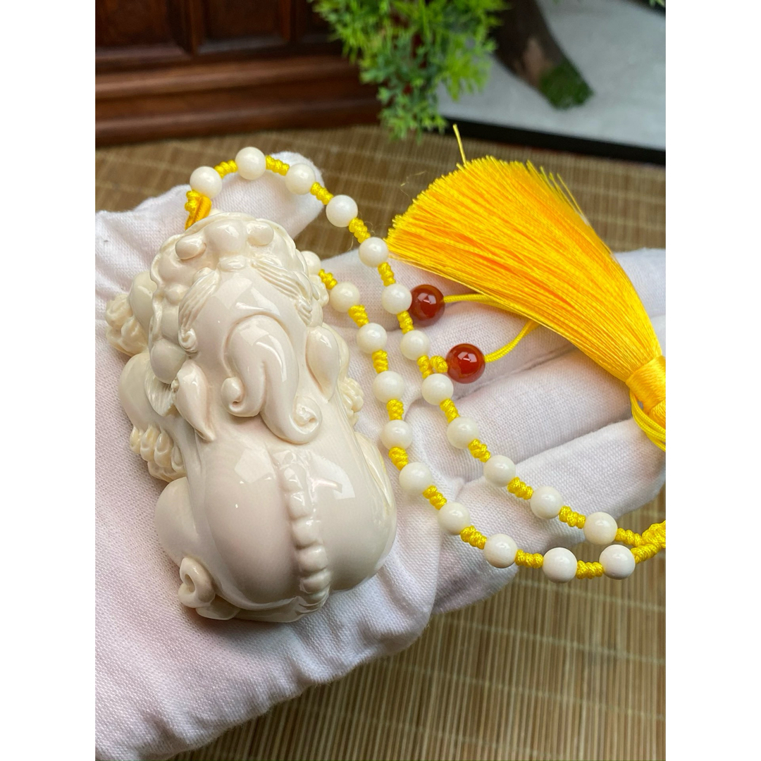 天然マンモス牙美しい手作り彫刻 3 招財貔貅 手握り物 天然マンモス牙