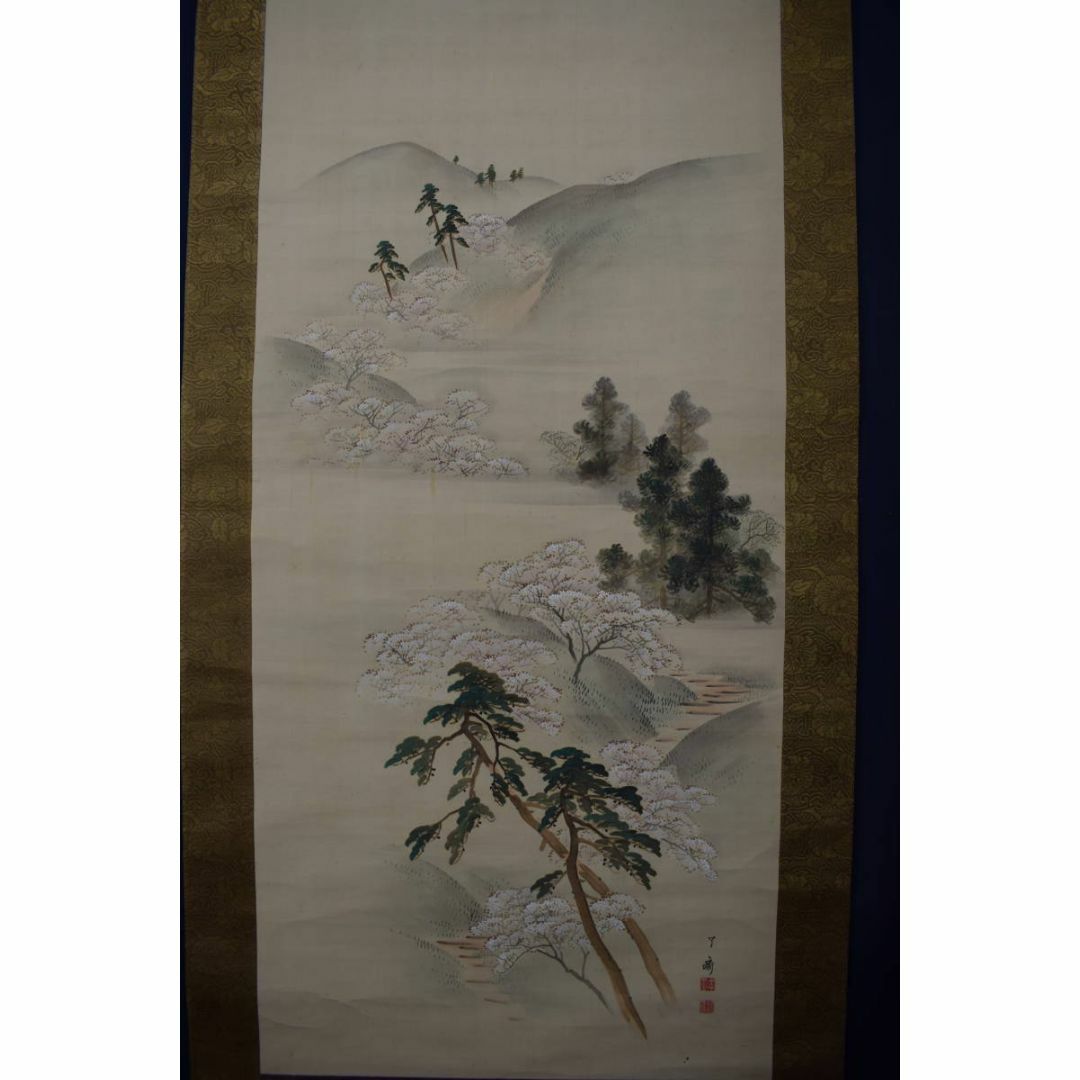 真作】吉村了斎/孝文/春秋之図/桜花紅葉図/双幅/掛軸☆宝船