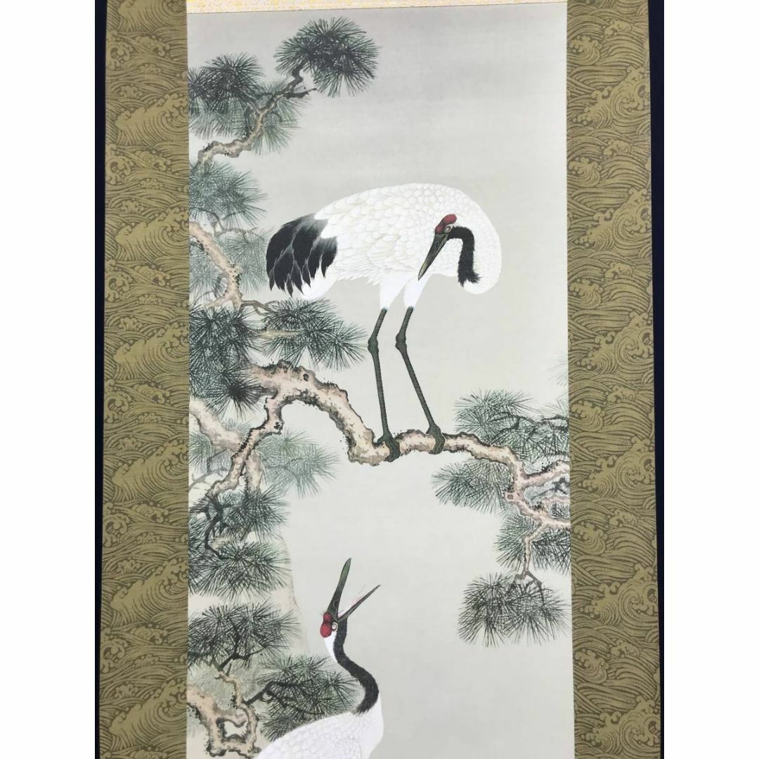真作】//伊藤渓水/松上双鶴図/絹表装/布袋屋掛軸HC-908