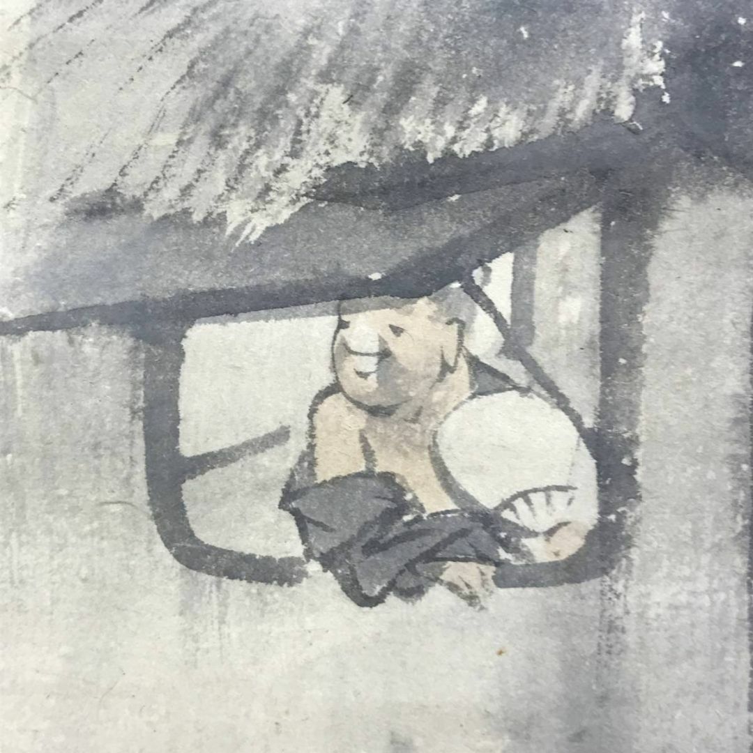 真作/長谷川玉峰/時雨田家図/山水図/5月掛け/掛軸☆宝船☆AE-420の通販