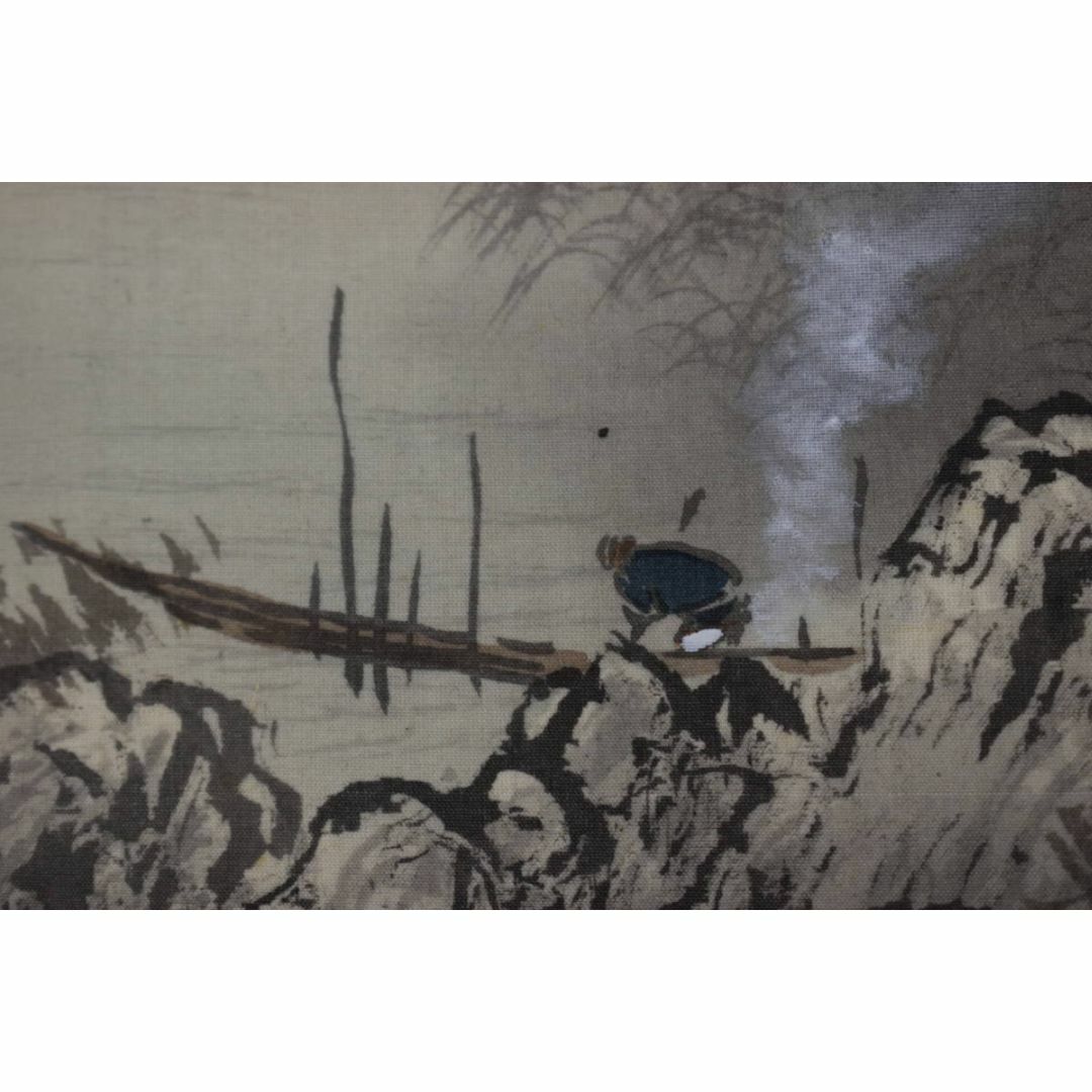 真作】紫鳳/谷川紫鳳/早春梅花山水図/漁舟図/掛軸☆宝船☆Y-385の通販