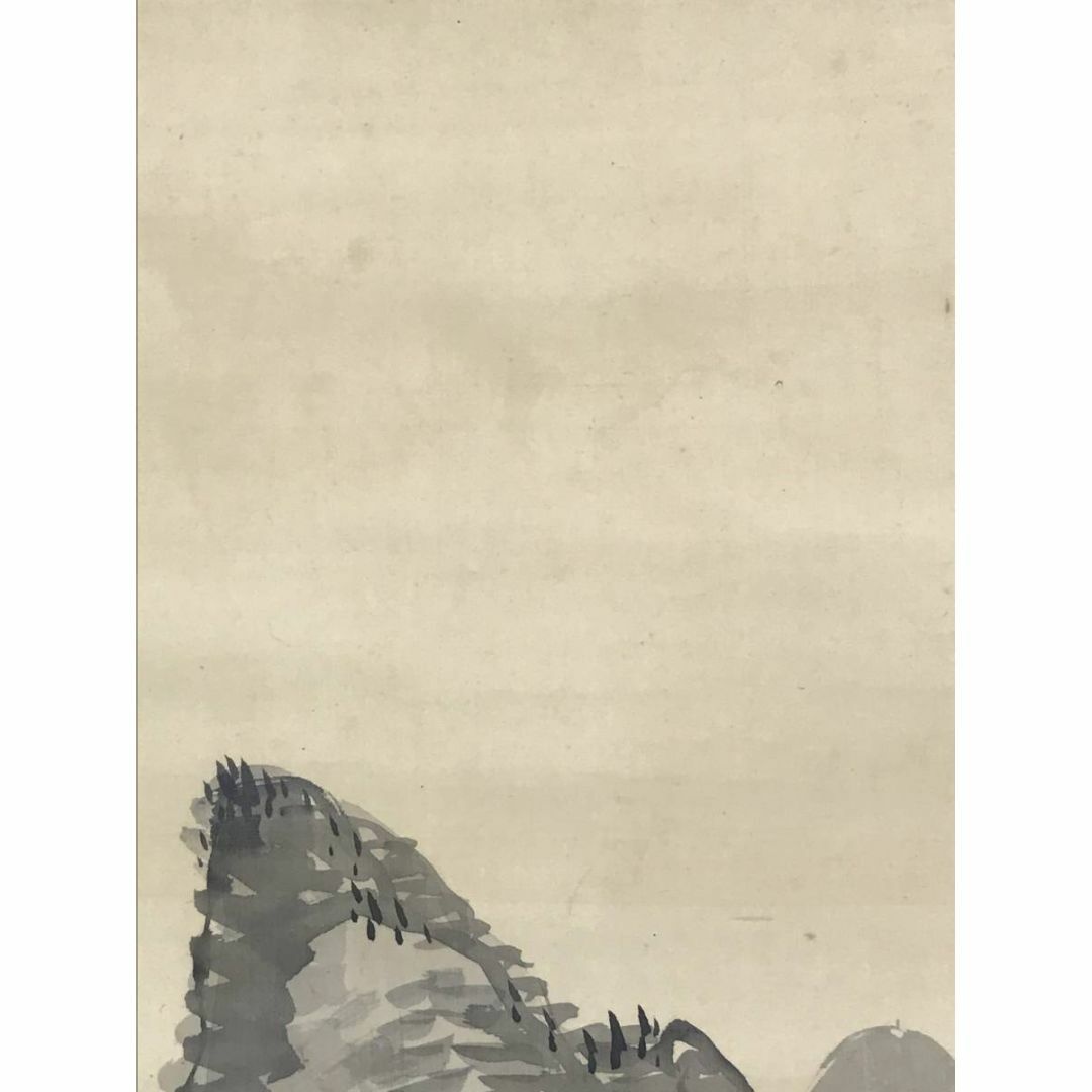 真作】福田浩湖/塔山水群鳥図/山水図/掛軸☆宝船☆