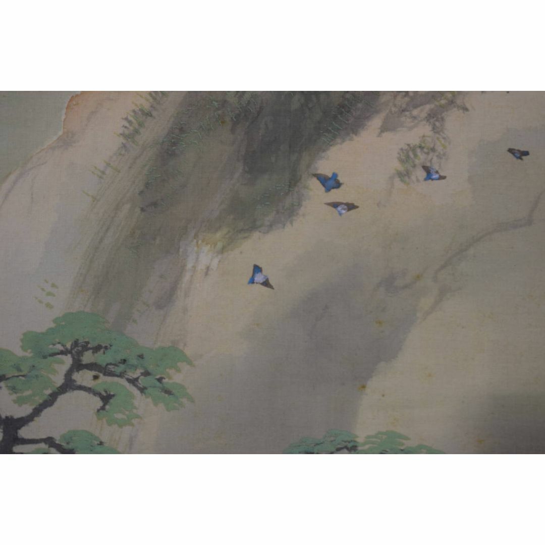 真作】久保田竹文/新緑の渓/青緑山水図/掛軸☆宝船☆Y-913