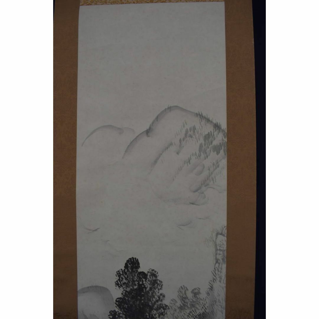 真作/山田敬中/新山帰想図/山水人物図/掛軸☆宝船☆