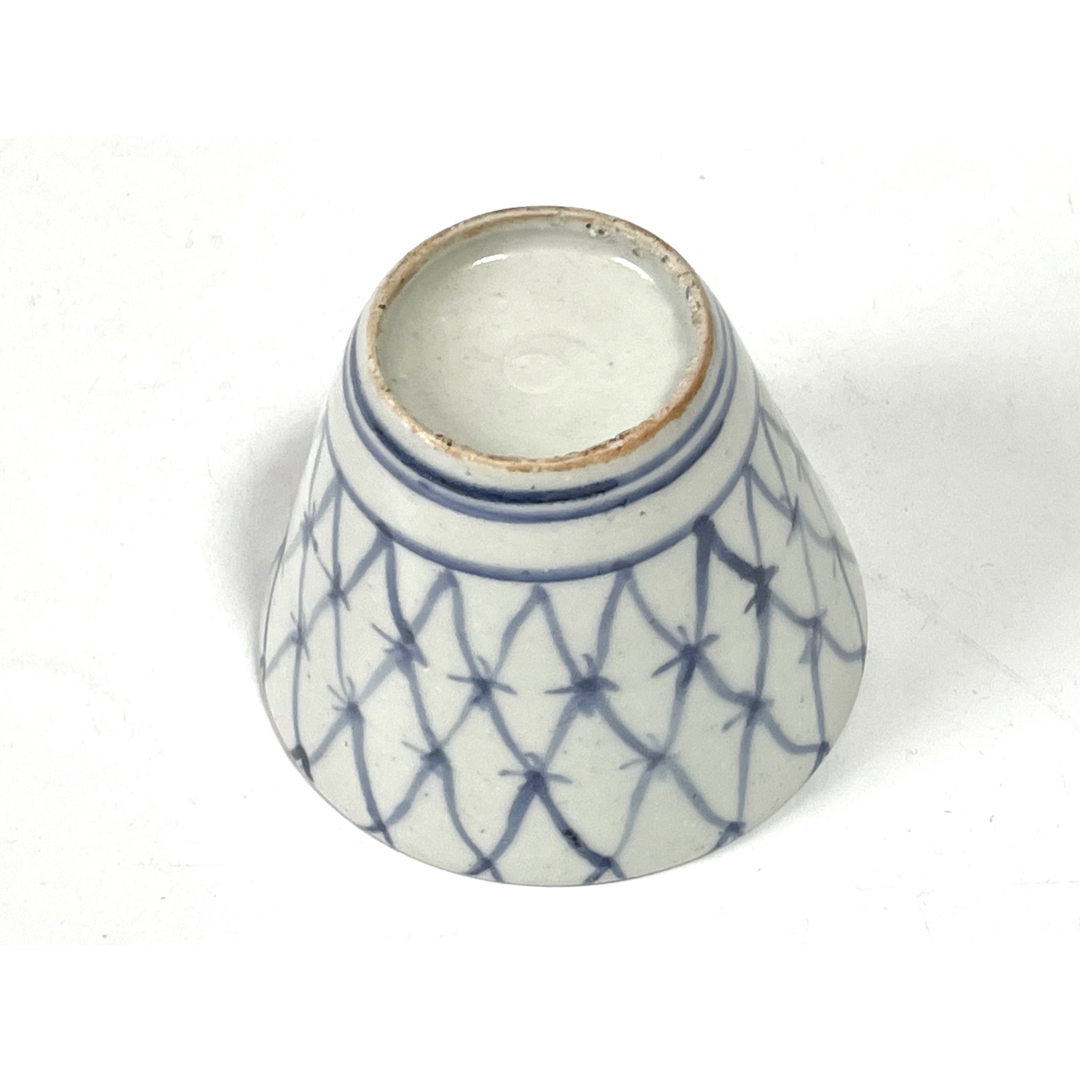 骨董 古伊万里 アンティーク 染付 網手 網代文様 網文様 蕎麦猪口 酒器