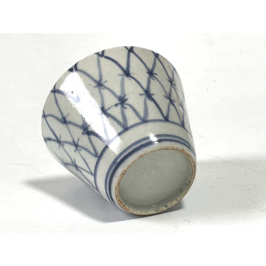 骨董 古伊万里 アンティーク 染付 網手 網代文様 網文様 蕎麦猪口 酒器