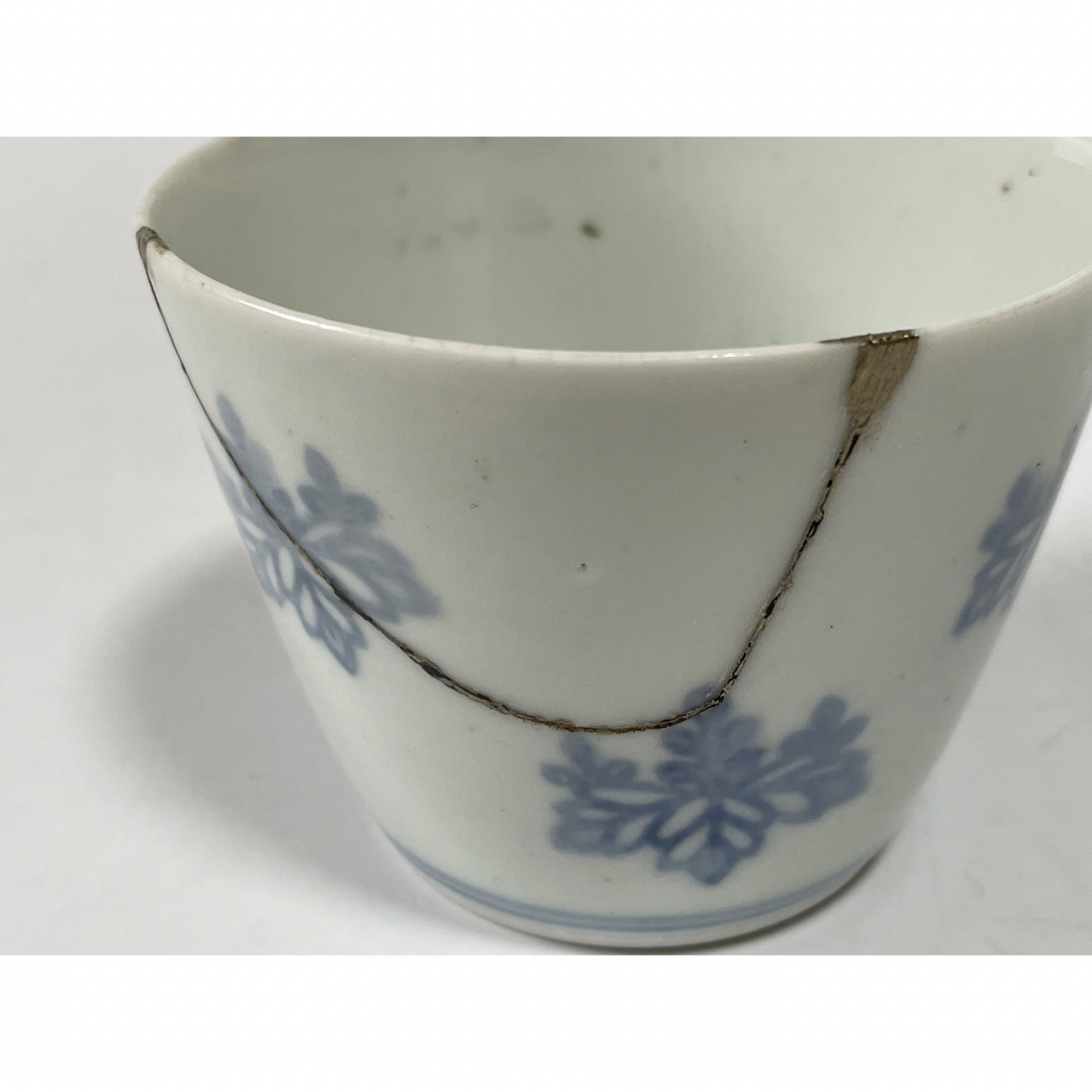 アンティーク 骨董 古伊万里 染付 こんにゃく印判 桐文様 桐 蕎麦猪口 銀継