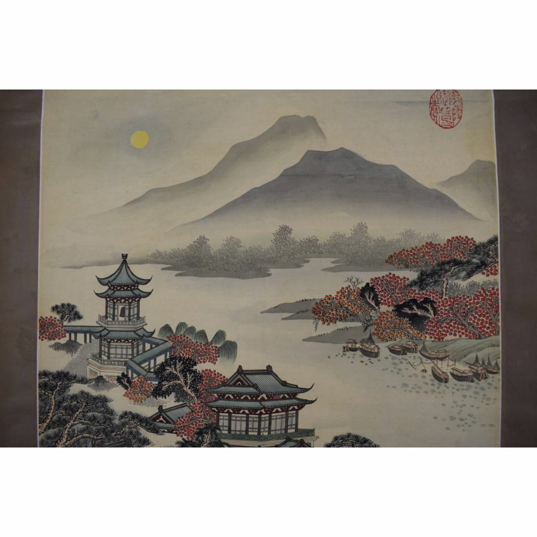 複製/作者不詳/寒山寺風景画賛/工芸品/掛軸☆宝船☆Y-229