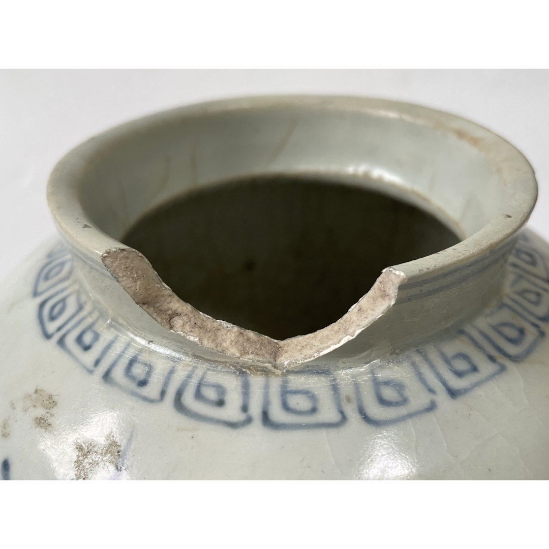 骨董アンティーク李朝染付草花文様丸壺壺花入韓国骨董朝鮮古美術