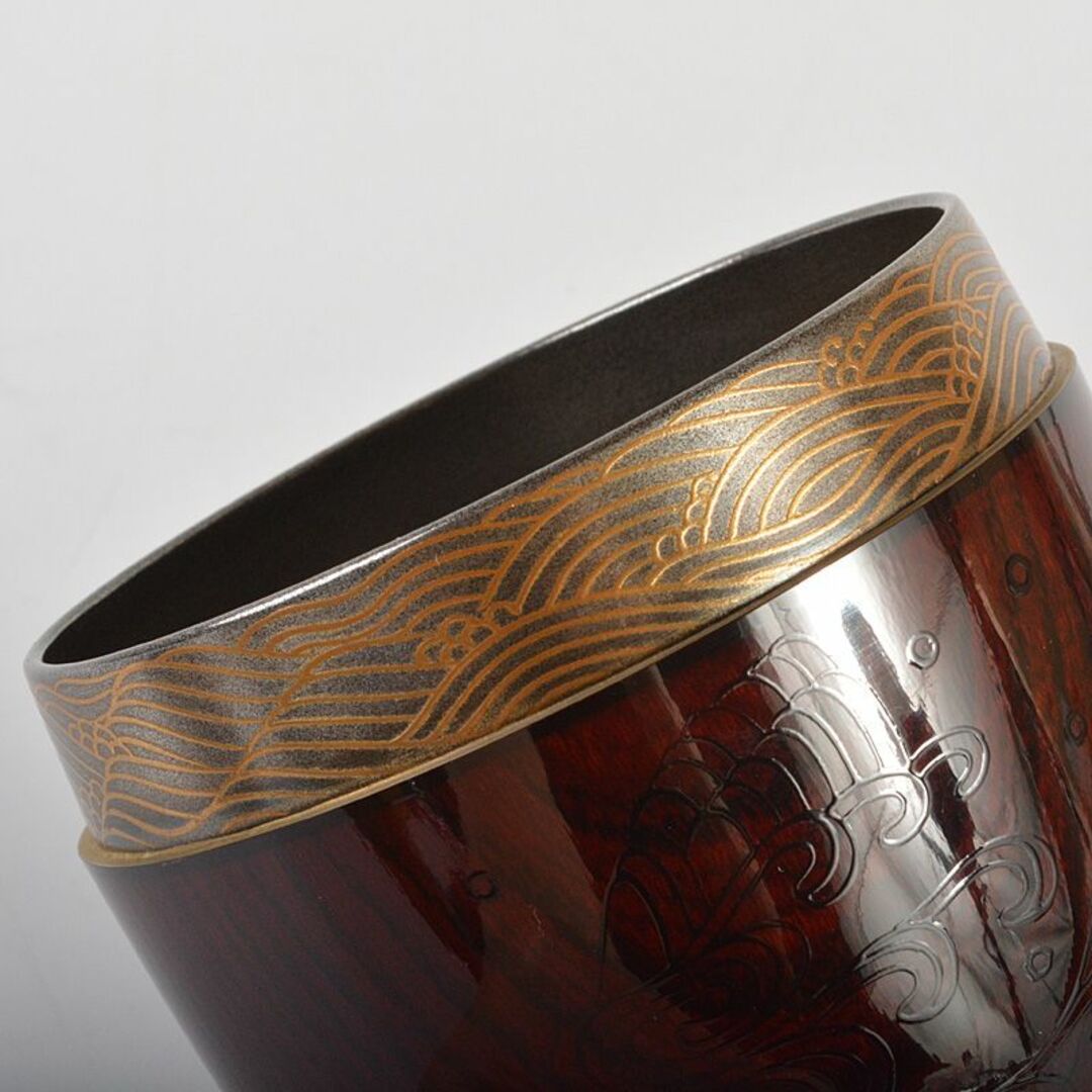 山中塗辻石斎造波に貝蒔絵大棗共布宗左(而