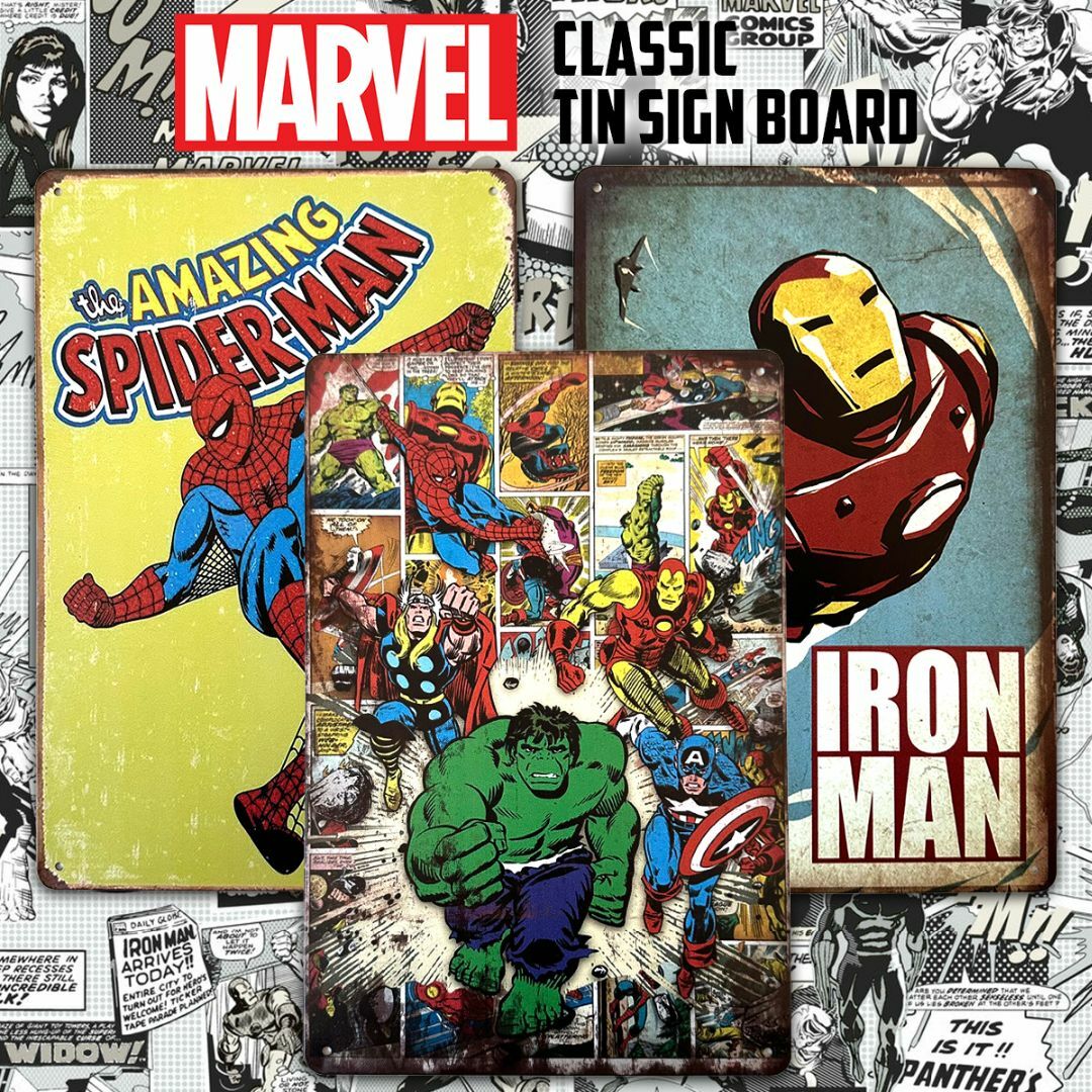 マーベルコミック クラシック ブリキ看板 20cm×30cm スパイダーマンの