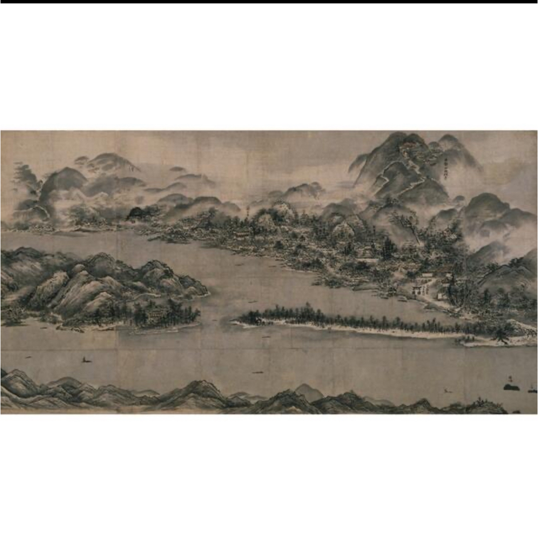 雪舟伝説新品希少特注非売品新品雪舟国宝天橋立図水墨画布地元伊勢籠