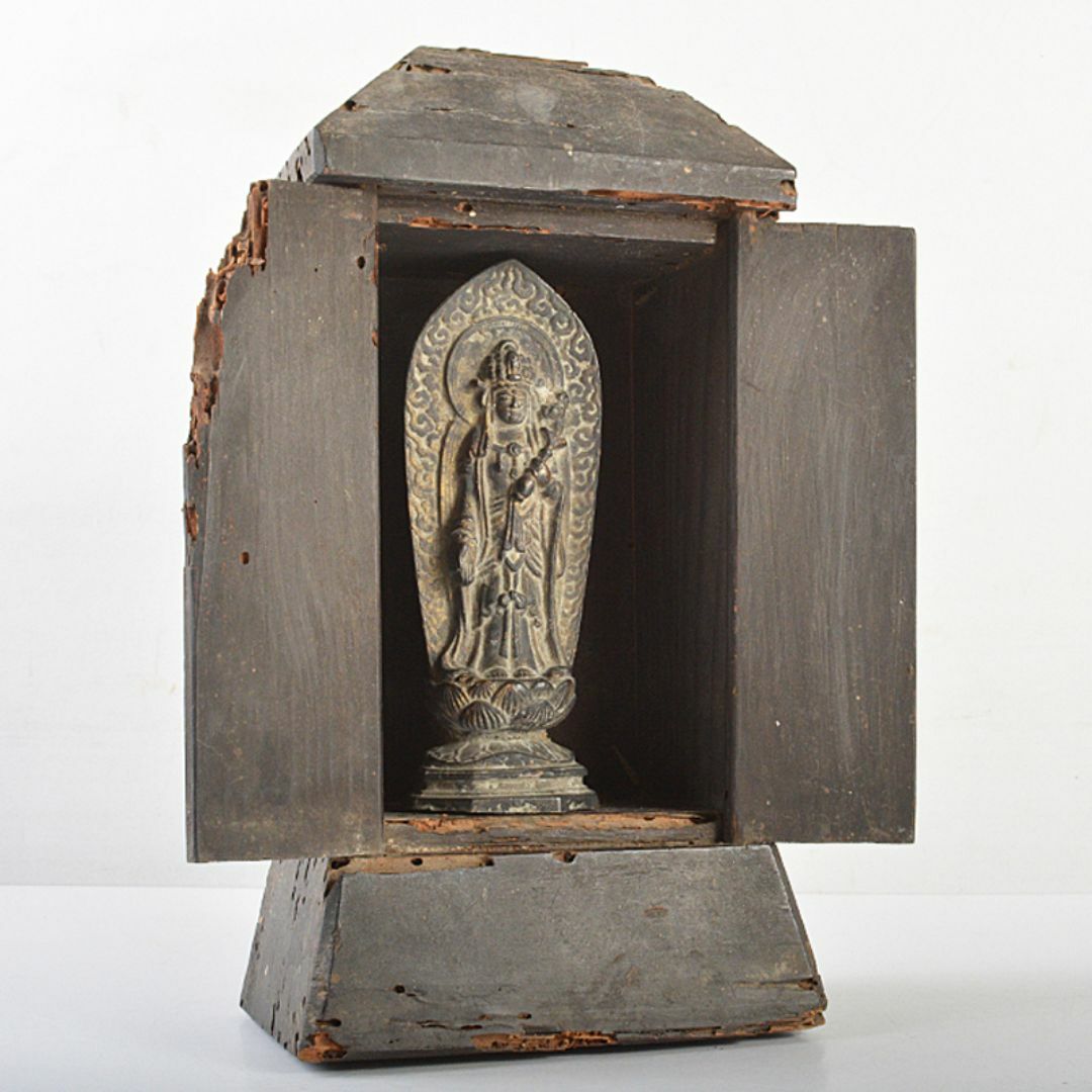 仏教美術 古銅鍍金 観音菩薩像 仏像 置物 重さ約2.8㎏ C 6584