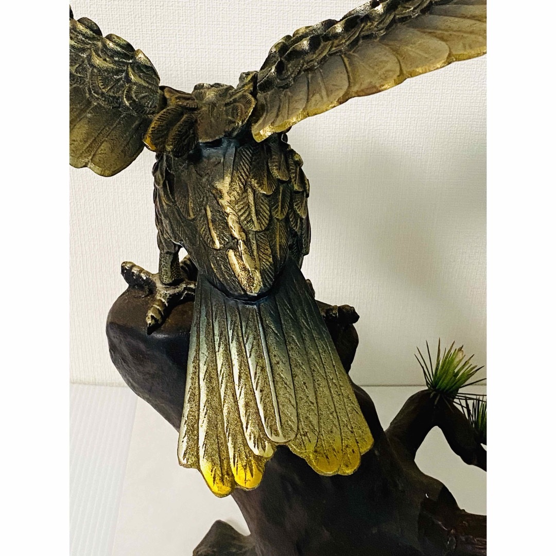 鷹の置物 金属製 オブジェ夫婦鷹美品